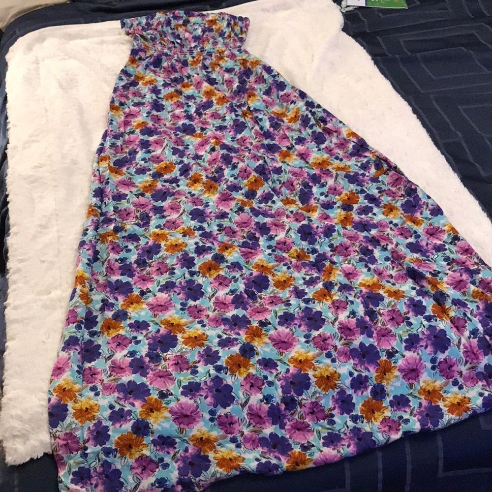 Strapless floral Multi colored maxi dress size L